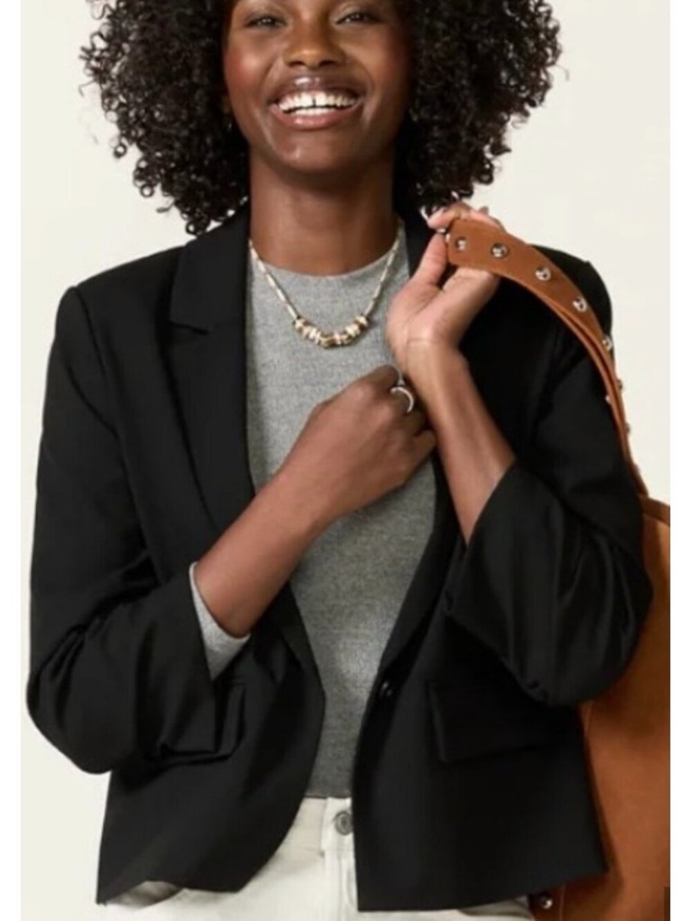 EVEREVE Solid Black Single-Breasted Ruched 3/4 Sleeve Short Blazer Size Medium